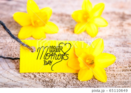 Yellow Label With Calligraphy Happy Mothers Day. 65110649