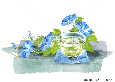 冷茶と朝顔 水彩画のイラスト素材