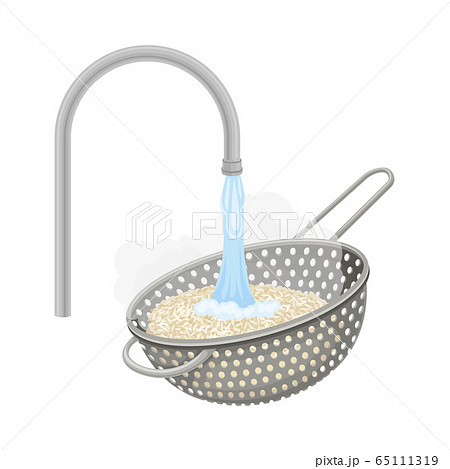 Sieving and Washing Rice with Tap Water in Strainer Vector Illustration 65111319