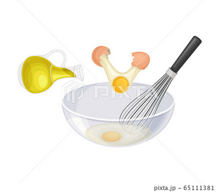 Bowl with Whisking Eggs and Oil for Cooking Pasta Carbonara Vector Illustration 65111381