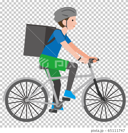 食品を自転車で配達する男性　走る　イラスト 65111747