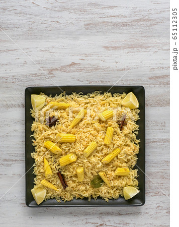 Baby corn pulao. Vegetarian biryani, Indian food 65112305