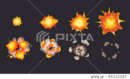 Explosion animation in storyboard. Energy detonating explosives with subsequent phases. 65112337