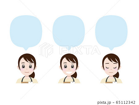 お伝えするエプロン姿の飲食店店員／吹き出しあり 65112342