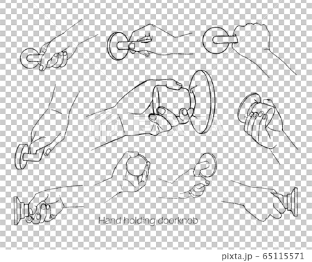 Illustration set of hands grabbing the doorknob Illustration set of hands grabbing the doorknob 65115571