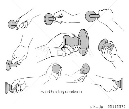 ドアノブを掴む手のイラストセット 線画のイラスト素材