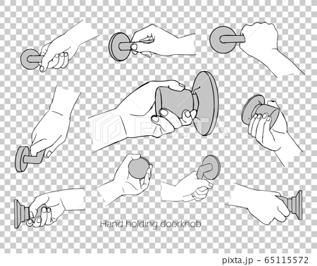 ドアノブを掴む手のイラストセット 線画のイラスト素材