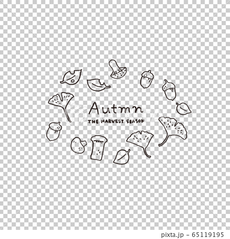 きのこや落ち葉 秋のモチーフ ラインのイラスト素材