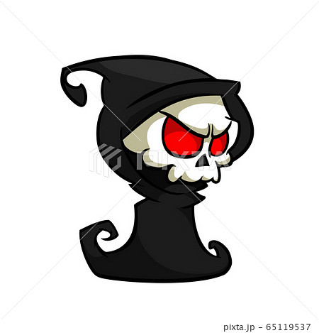 Vector illustration of cartoon death Halloween monster mascot isolated on dark background. Cute cartoon grim reaper. Outlines Vector illustration of cartoon death Halloween monster mascot isolated on dark background. Cute cartoon grim reaper. Outlines 65119537