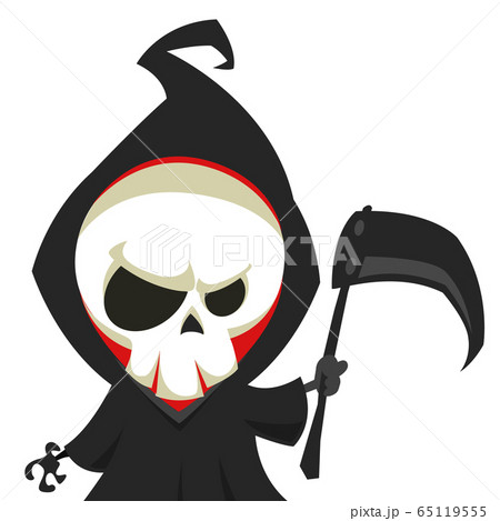 Cute cartoon grim reaper with scythe isolated on white. Vector illustration 65119555
