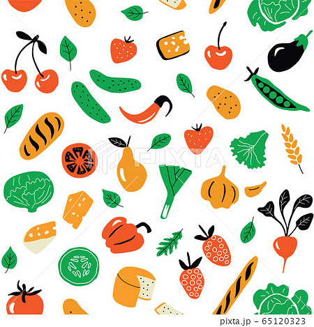Seamless pattern with healthy food, organic products.  Vector flat illustration. 65120323