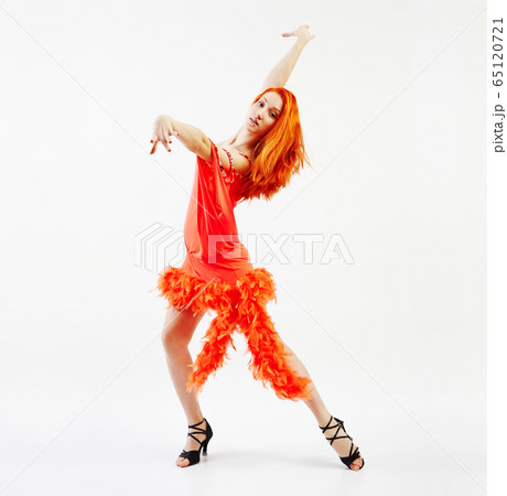 Woman modern dancer wearing red dress Woman modern dancer wearing red dress 65120721