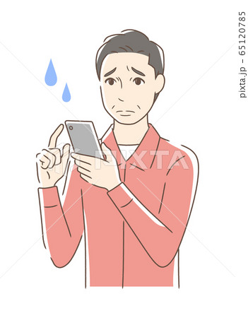 スマホを操作して不安な男性のイラスト素材