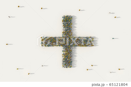 Large group of people forming plus symbol in 65121804