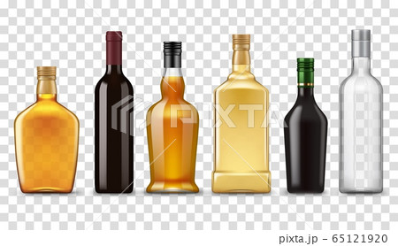 Realistic whiskey, vodka, rum and wine bottles 65121920