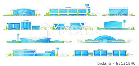 Airport buildings vector icons, modern terminals 65121940