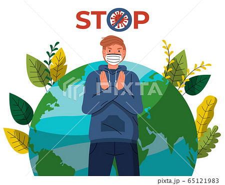 Man In Face Medical Mask Ask To Stop Spreading のイラスト素材