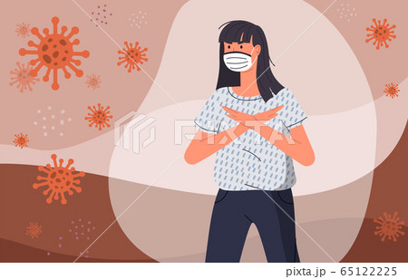 Woman in face medical mask protected from flying virus with protection shell, world epidemy concept Woman in face medical mask protected from flying virus with protection shell, world epidemy concept 65122225