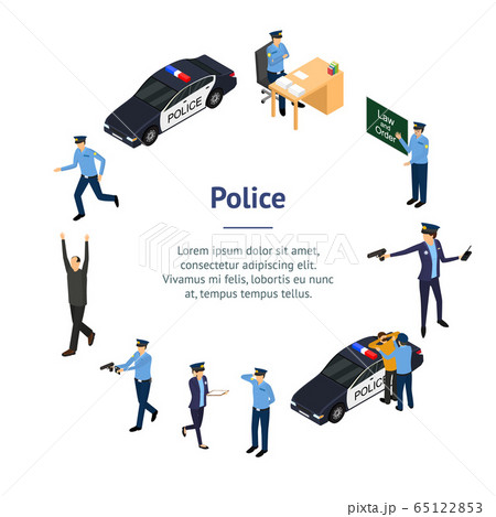 Character Policeman in Uniform Concept Banner Card Circle 3d Isometric View. Vector 65122853