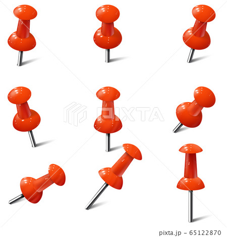 Set of realistic push pins in red color. Thumbtacks Set of realistic push pins in red color. Thumbtacks 65122870