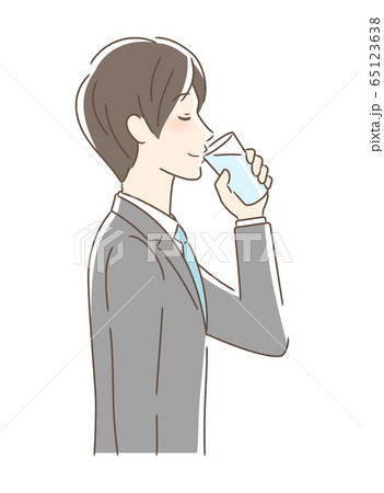 コップの水を飲む男性の横顔のイラスト素材