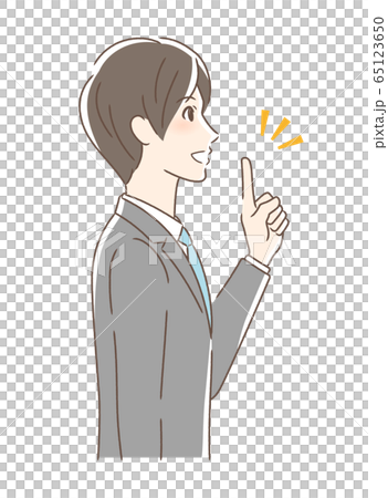 笑顔で指をさす男性の横顔のイラスト素材