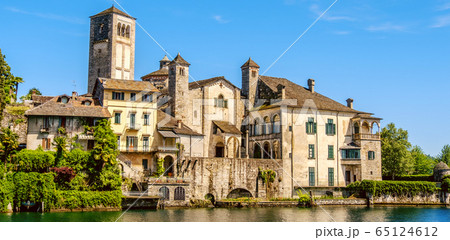 horizontal background of italy village web banner of Piedmont region Orta Lake Novara province horizontal background of italy village web banner of Piedmont region Orta Lake Novara province 65124612