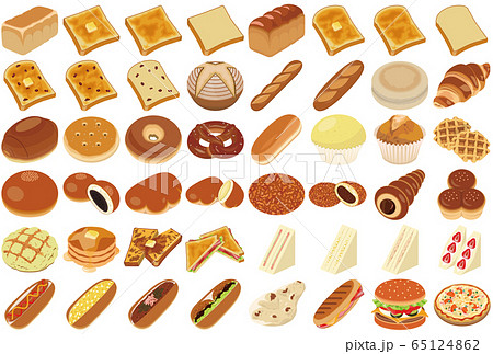 色々なパンのイラスト 食パン フランスパン コッペパン サンドイッチ のイラスト素材 65124862 Pixta