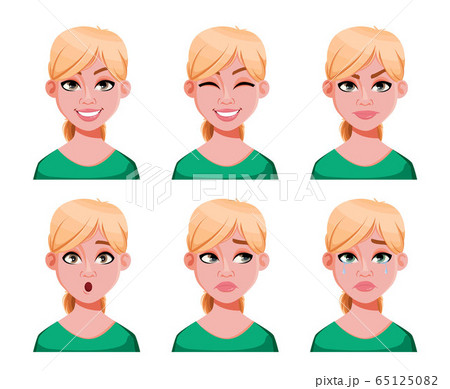 Face expressions of cute blonde doctor woman 65125082