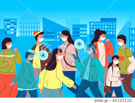 Infected virus people in mask spread bacterias in the crowd of people, break rules of self-isolation 65125510