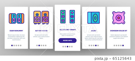 Audio Music Speakers Onboarding Icons Set Vector Audio Music Speakers Onboarding Icons Set Vector 65125643