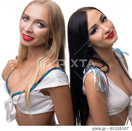 Beautiful sexy girls in white bras isolated shot 65126107