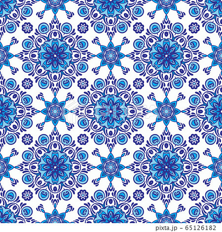 Abstract porcelain blue and white l ethnic background seamless pattern 65126182