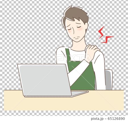 A man with a stiff shoulder in front of his personal computer A man with a stiff shoulder in front of his personal computer 65126890