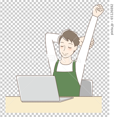 パソコンの前でストレッチをする男性 65126892