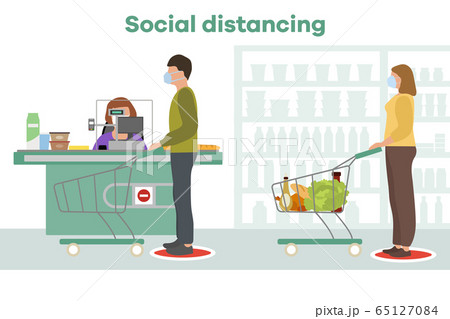 Social distancing People Supermarket Coronavirus 65127084