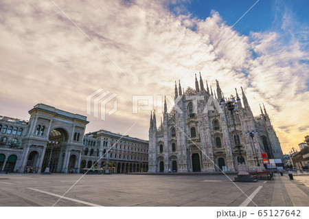 Milan Italy, city skyline sunrise at Milano Duomo Cathedral empty nobody Milan Italy, city skyline sunrise at Milano Duomo Cathedral empty nobody 65127642