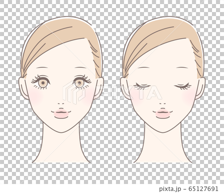 女性 顔（目を開ける 目を閉じる セット） 65127691