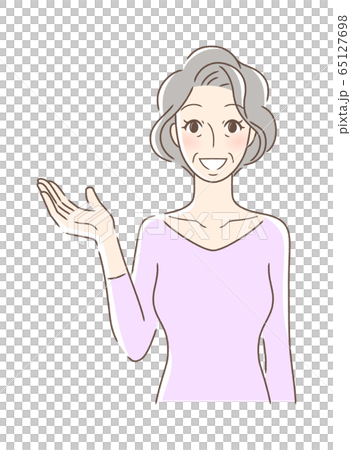 笑顔で手を差し出す正面向きの女性のイラスト素材