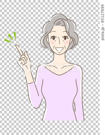 笑顔で指をさす正面向きの女性 65127699