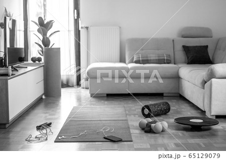 sport equipment in living room exercising space sport equipment in living room exercising space 65129079