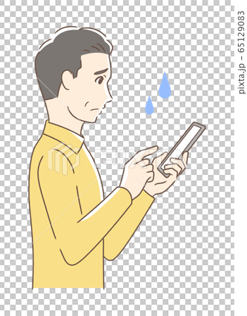 操作智能手機的焦慮男子的側面 操作智能手機的焦慮男子的側面 65129083