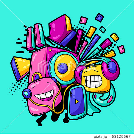 Background With Cartoon Musical Items のイラスト素材