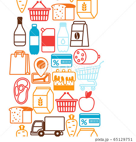 Supermarket seamless pattern with food icons. 65129751