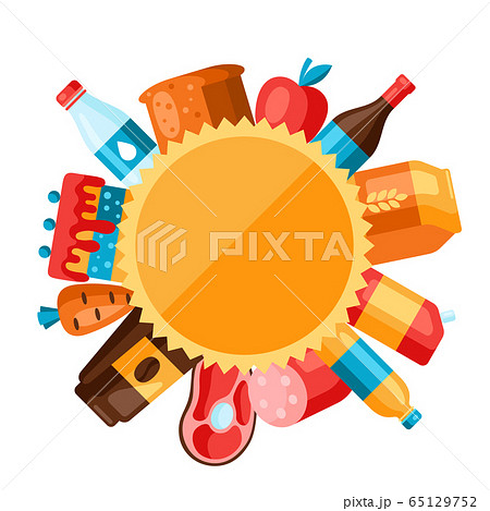 Supermarket background with food icons. 65129752