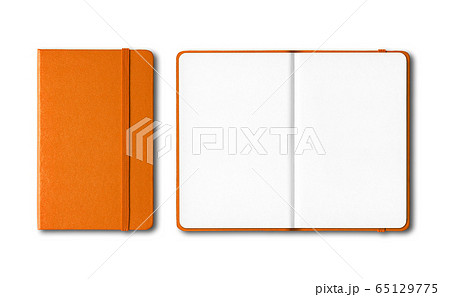 Orange closed and open notebooks isolated on white 65129775