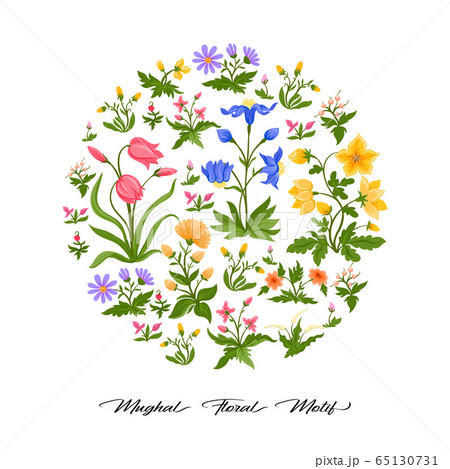 Tradition mughal motif, fantasy flowers in retro, vintage style. 65130731