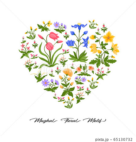 Tradition mughal motif, fantasy flowers in retro, vintage style. 65130732
