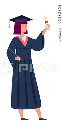 Graduated student with education certificate. Smiling girl and symbol of diploma celebration, vector study concept 65132858