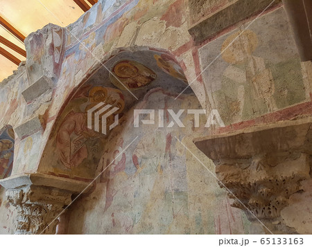 Colorful frescoes in the Church of St. Nicholas the Wonderworker. Ancient Byzantine Greek Church of Saint Nicholas located in the modern town of Demre, Antalya Province, Turkey 65133163